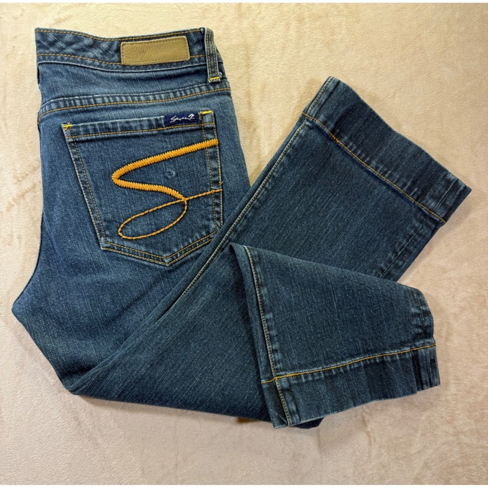 Seven7 Premium Womens Capri Jeans Dark Wash Embroidered Pocket Size 32